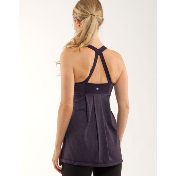Lululemon Ruched Hem Tank Top Built-in Bra Purple Heathered Athletic Yoga M - Picture 3 of 10